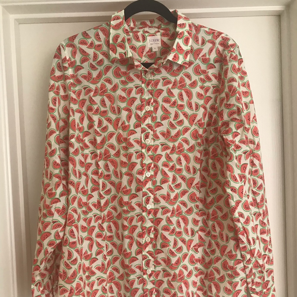 NWOT J Crew Button up watermelon print perfect fit